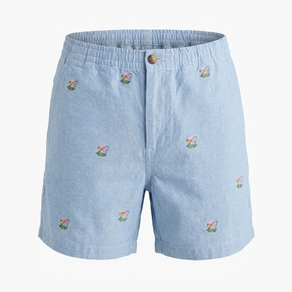 Polo Ralph Lauren Blue Oxford Embroidered Nautical Sailboat Shorts Men's Medium
